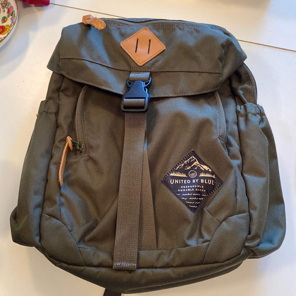 United by Blue army green small backpack.